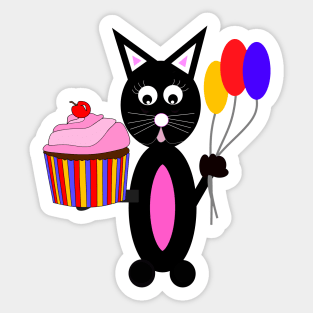 BLACK Cat Cupcake Party Sticker